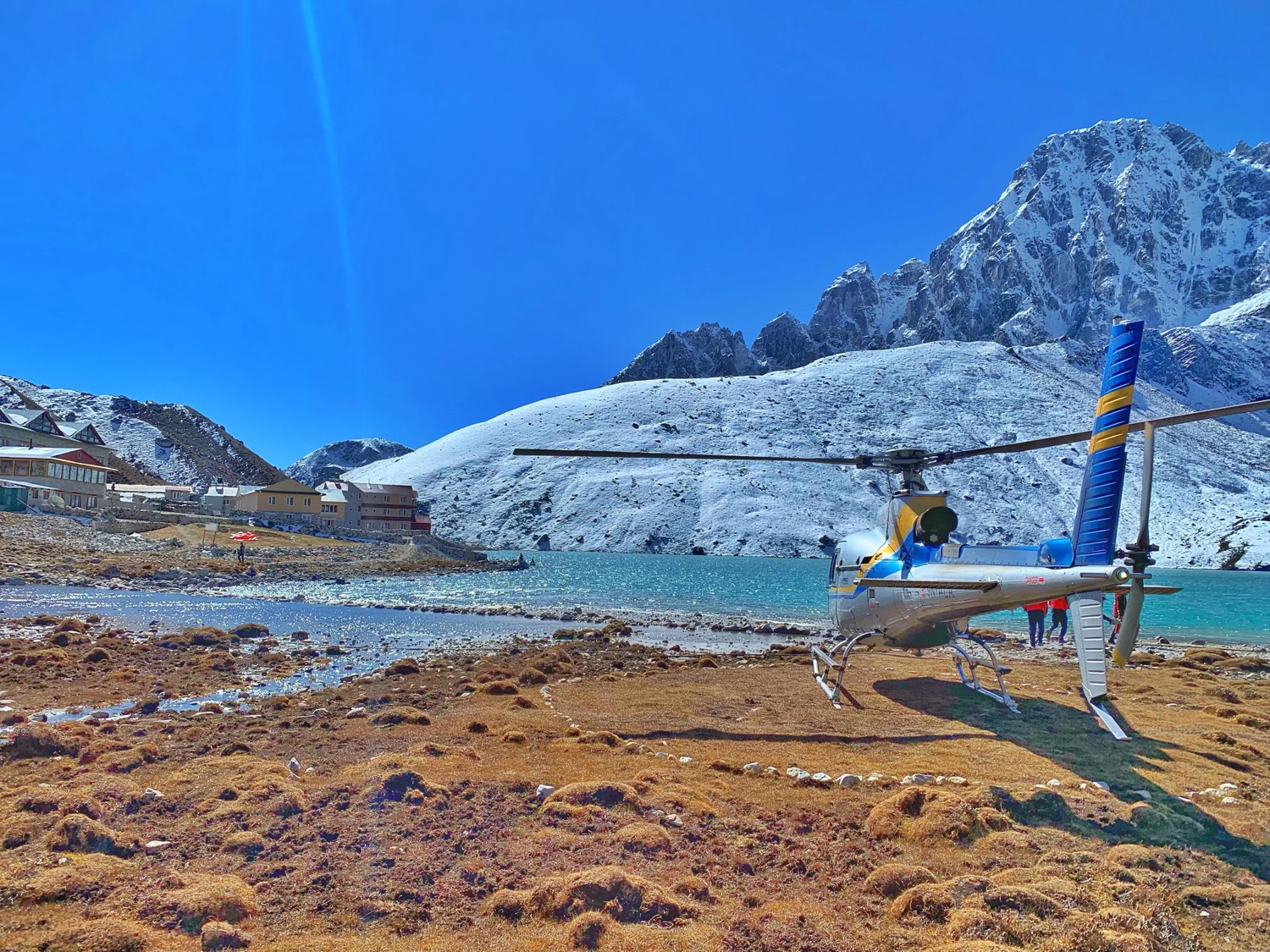 Rescue helicopter at a remote high-altitude operations site