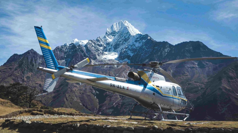 Helicopter at a high-altitude expedition site